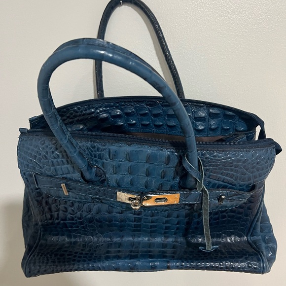 Borse In Pelle Luxurious Blue Crocodile-Embossed Bag - Picture 2 of 16